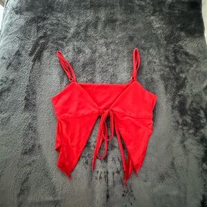 Red Sleeveless Tie-Front Top